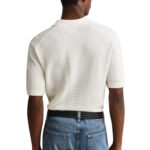 חולצת פולו גאנט GANT לבן כותנה ארוג דגם Textured polo טקסטורה רקמת לוגו חזה