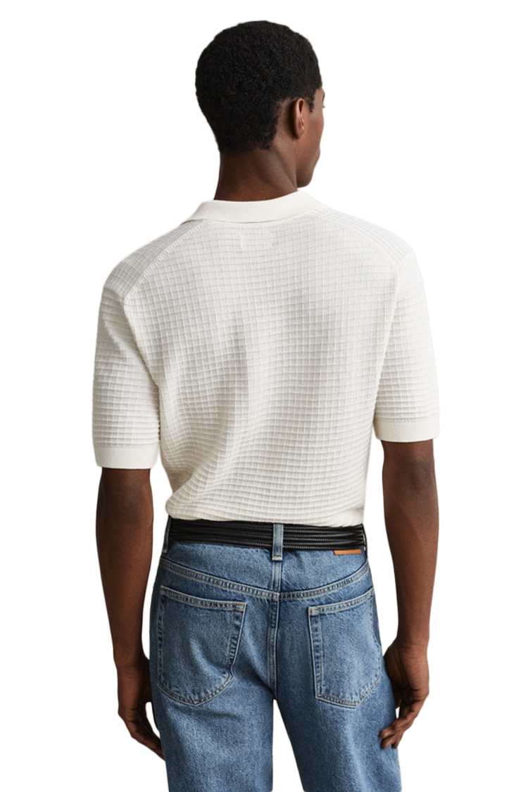 חולצת פולו גאנט GANT לבן כותנה ארוג דגם Textured polo טקסטורה רקמת לוגו חזה