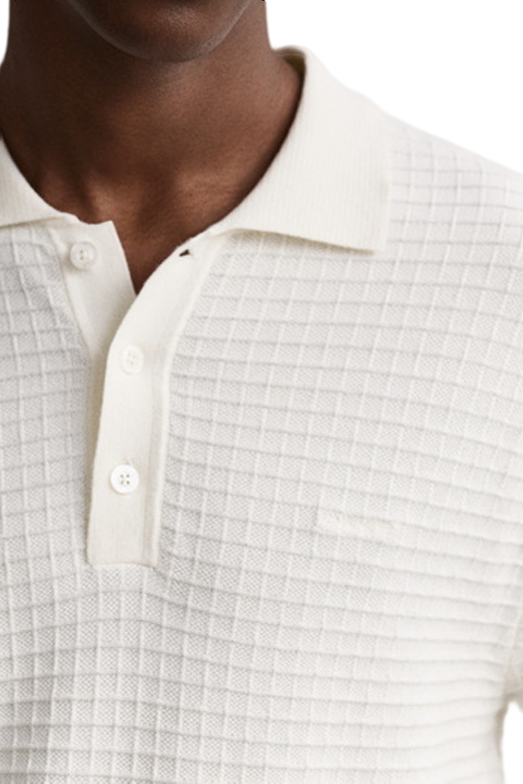 חולצת פולו גאנט GANT לבן כותנה ארוג דגם Textured polo טקסטורה רקמת לוגו חזה