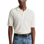 חולצת פולו גאנט GANT לבן כותנה ארוג דגם Textured polo טקסטורה רקמת לוגו חזה