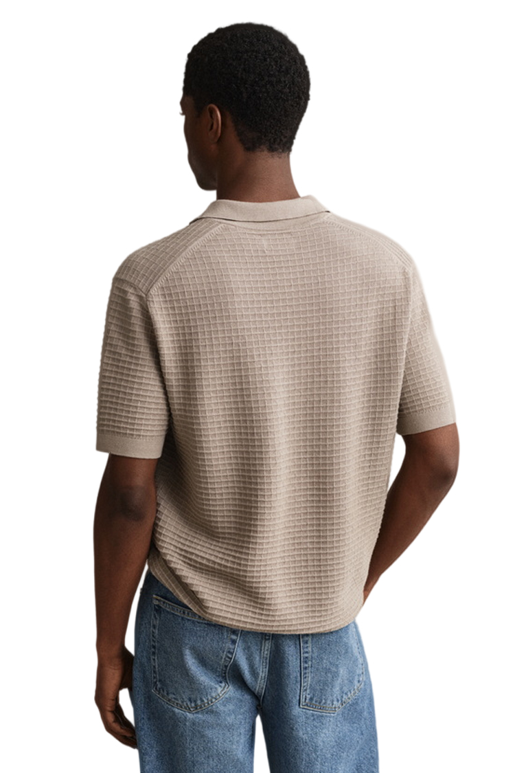 חולצת פולו גאנט GANT חום כותנה ארוג דגם Textured polo טקסטורה רקמת לוגו חזה