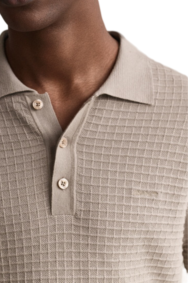 חולצת פולו גאנט GANT חום כותנה ארוג דגם Textured polo טקסטורה רקמת לוגו חזה
