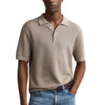 חולצת פולו גאנט GANT חום כותנה ארוג דגם Textured polo טקסטורה רקמת לוגו חזה