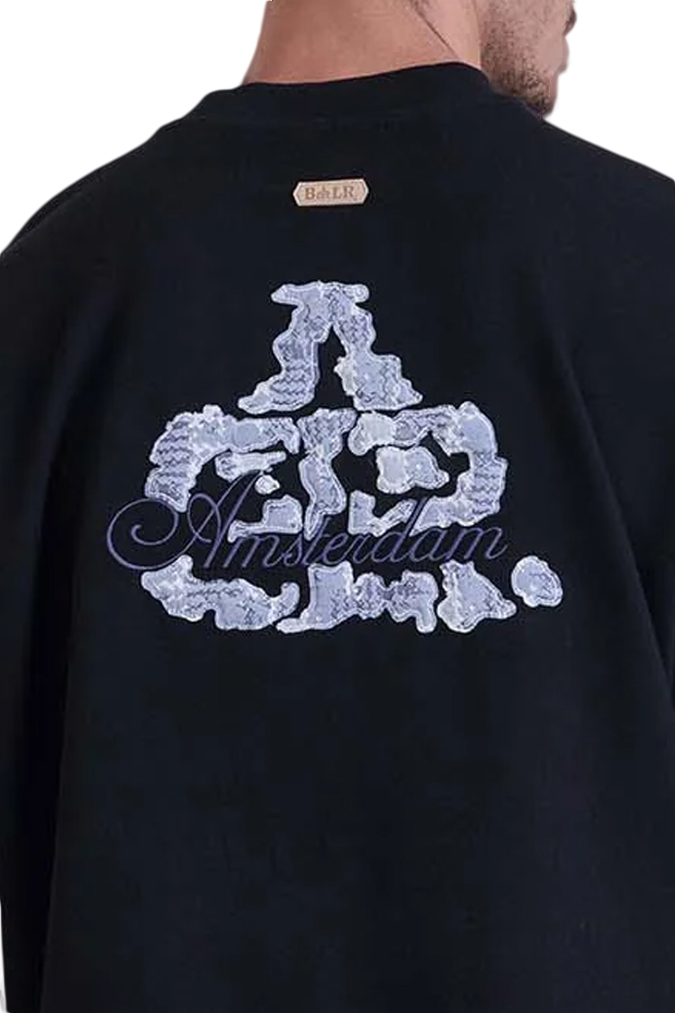 טי שירט באוור BALR שחור כותנה דגם Amsterdam Loose Fit גזרה משוחררת רקמת לוגו חזה וגב