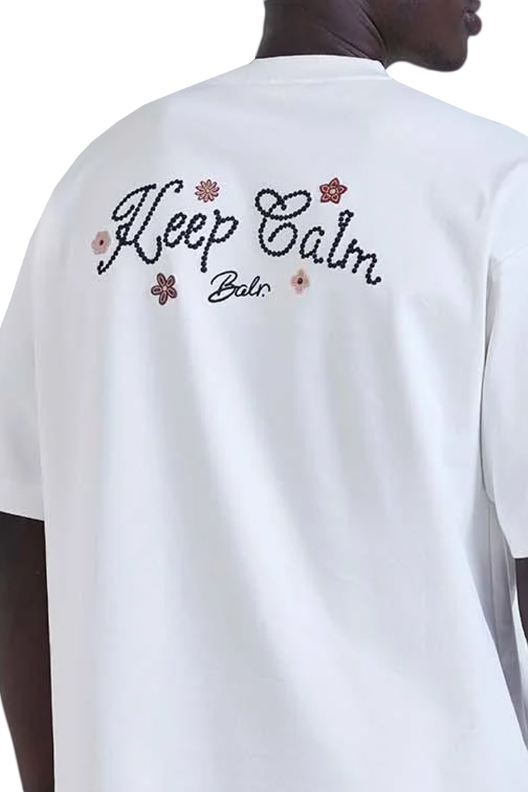 טי שירט באוור BALR לבן כותנה דגם Keep Calm גזרה משוחררת רקמת לוגו בצווארון ובגב