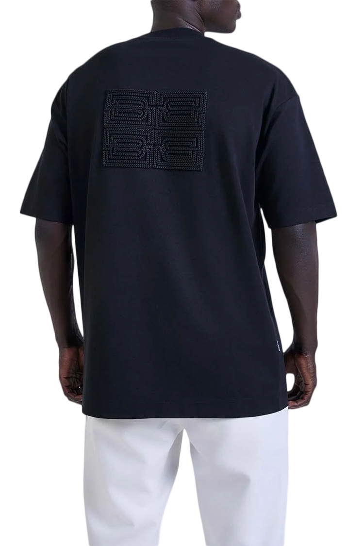 טי שירט באוור BALR שחור כותנה דגם B Maze גזרה משוחררת רקמת לוגו גיאומטרית בגב