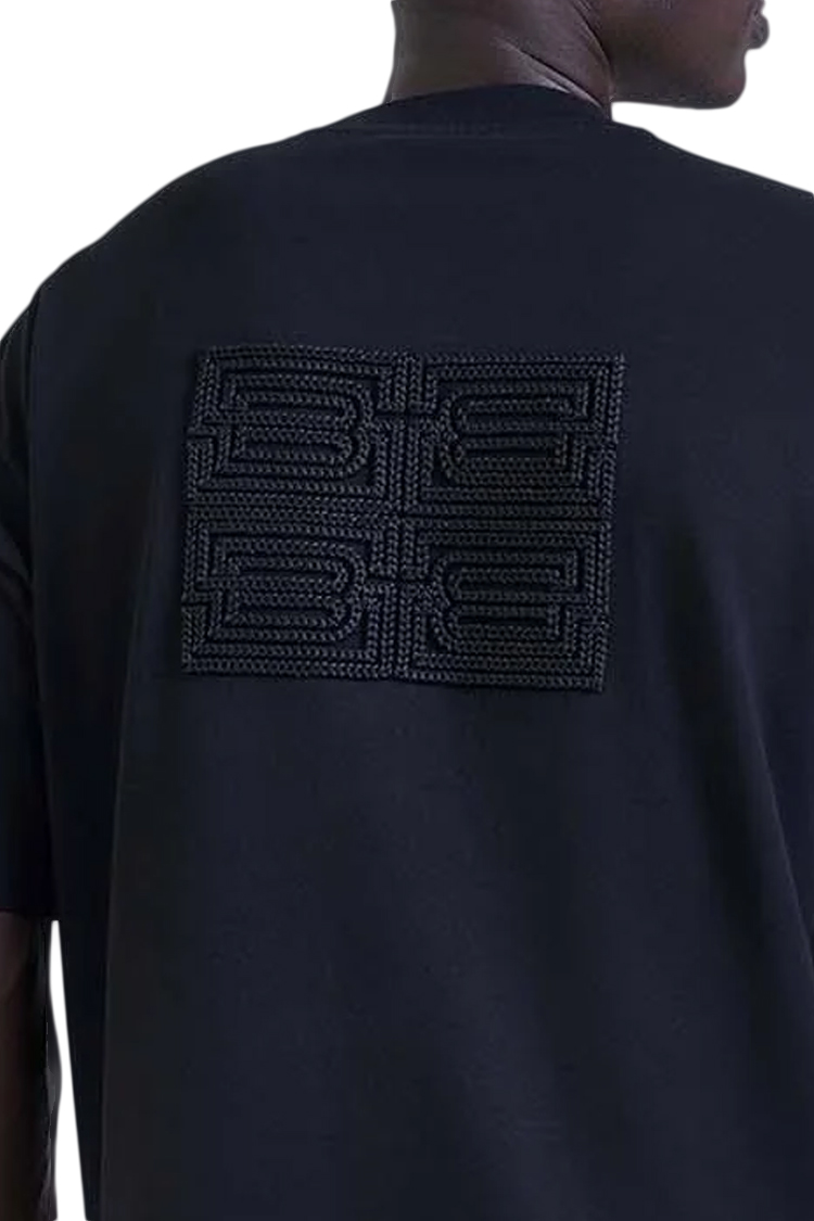טי שירט באוור BALR שחור כותנה דגם B Maze גזרה משוחררת רקמת לוגו גיאומטרית בגב
