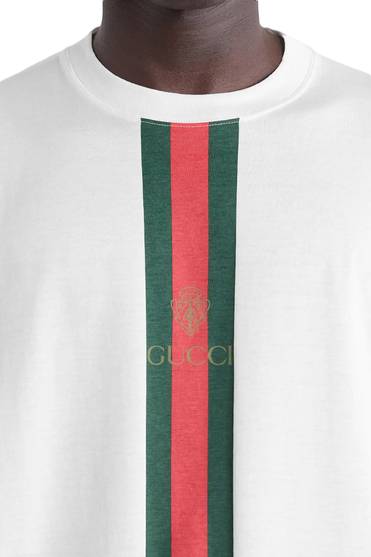טי שירט גוצ'י GUCCI לבן כותנה רגיל דגם Cotton jersey with print פסים צבעוניים לוגו חזה
