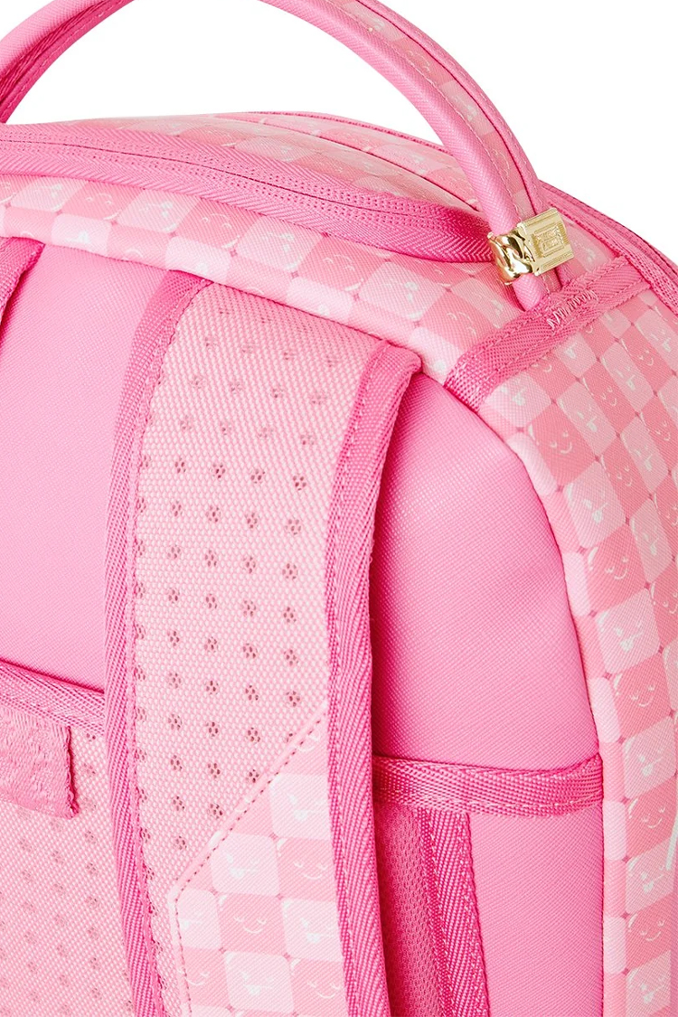 תיק גב ספרייגראונד SPRAYGROUND ורוד פוליויניל דמוי עור מחשב נייד דגם New check faces משבצות סמיילי מלתעות כריש