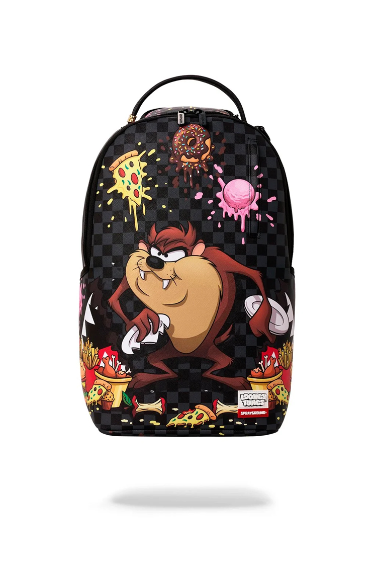 תיק גב ספרייגראונד SPRAYGROUND שחור פוליויניל דמוי עור מחשב נייד דגם Looney tunes taz beast feast הדפס טאז משבצות