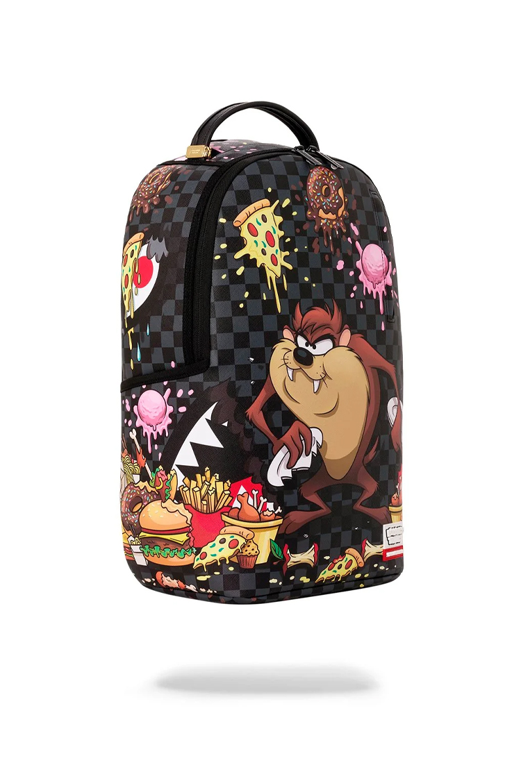 תיק גב ספרייגראונד SPRAYGROUND שחור פוליויניל דמוי עור מחשב נייד דגם Looney tunes taz beast feast הדפס טאז משבצות