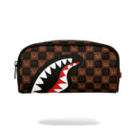 קלמר ספרייגראונד SPRAYGROUND שחור חום דמוי עור פוליויניל דגם Sharks in paris wtf bubble משבצות סמיילי מלתעות כריש רוכסן