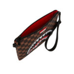 תיק קלאץ’ ספרייגראונד SPRAYGROUND שחור חום דמוי עור פוליויניל דגם Sharks in paris wtf bubble משבצות סמיילי מלתעות כריש רצועה