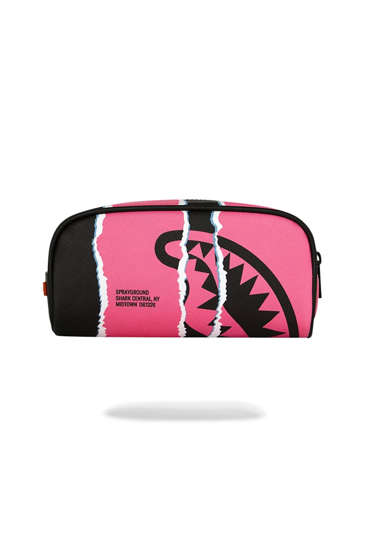 קלמר ספרייגראונד SPRAYGROUND ורוד דמוי עור פוליויניל דגם Shark central duality tear קרעים מלתעות כריש רוכסן