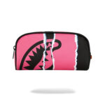 קלמר ספרייגראונד SPRAYGROUND ורוד דמוי עור פוליויניל דגם Shark central duality tear קרעים מלתעות כריש רוכסן