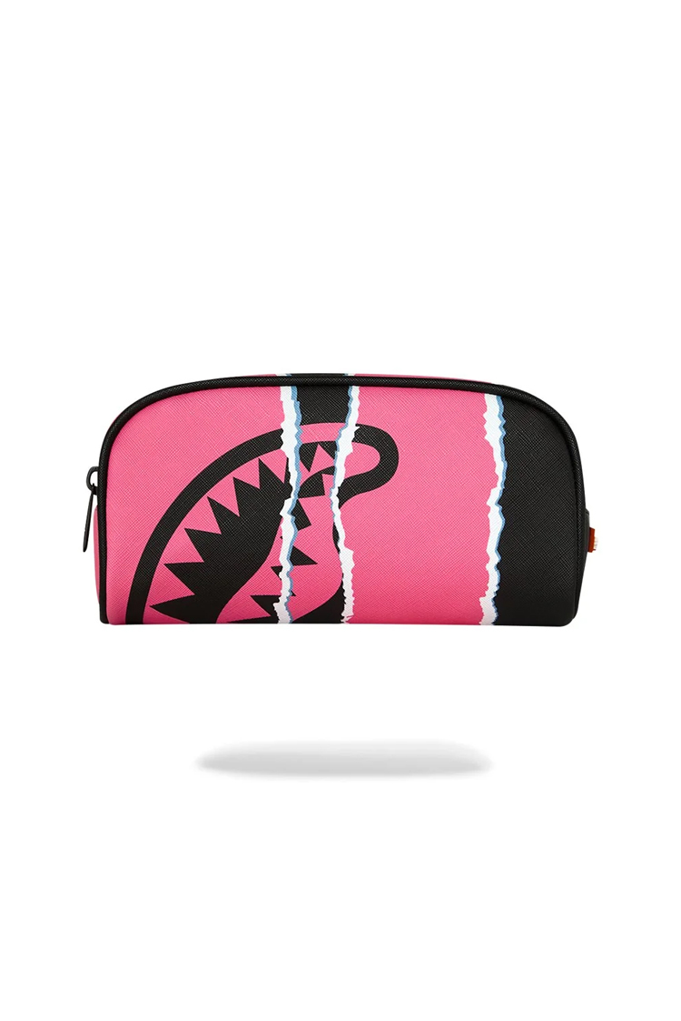 קלמר ספרייגראונד SPRAYGROUND ורוד דמוי עור פוליויניל דגם Shark central duality tear קרעים מלתעות כריש רוכסן