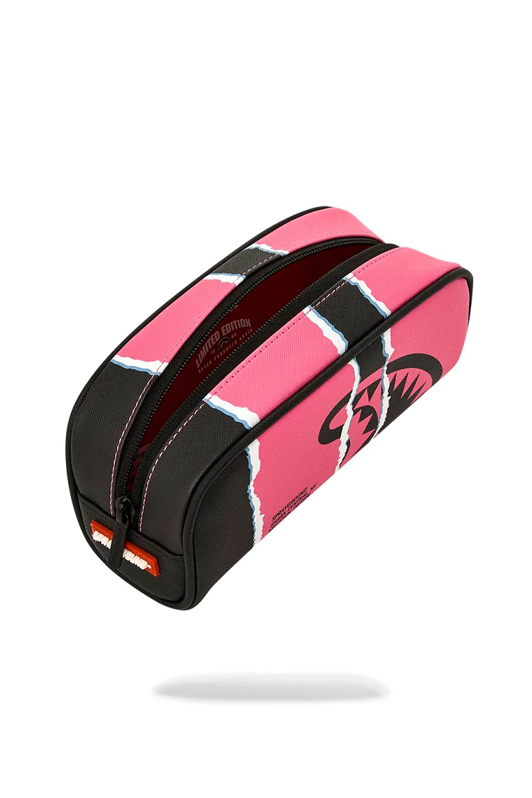 קלמר ספרייגראונד SPRAYGROUND ורוד דמוי עור פוליויניל דגם Shark central duality tear קרעים מלתעות כריש רוכסן