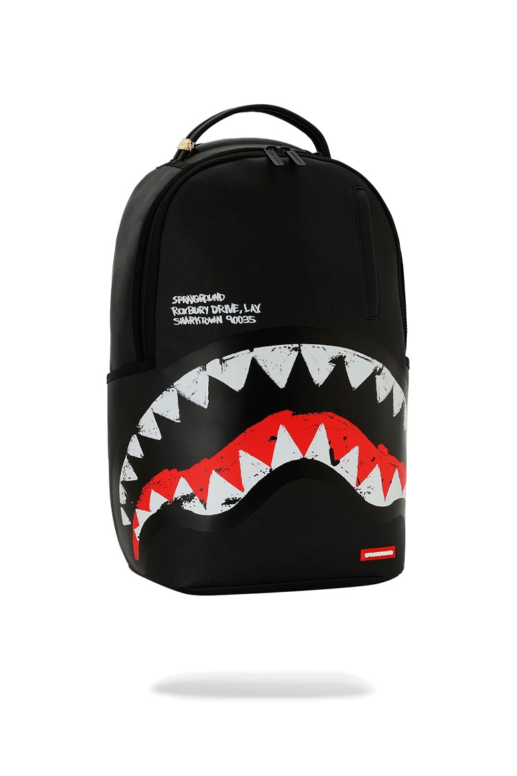 תיק גב ספרייגראונד SPRAYGROUND גברים נשים שחור פוליויניל רקמת כריש דגם Shark central pink embroidered תא למחשב