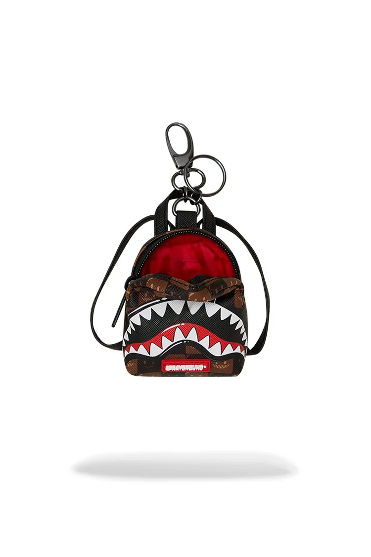 מחזיק מפתחות ספרייגראונד SPRAYGROUND חום תיק גב פוליאסטר דגם Sharks in paris wtf bubble מלתעות כריש משבצות אבזם מטאלי