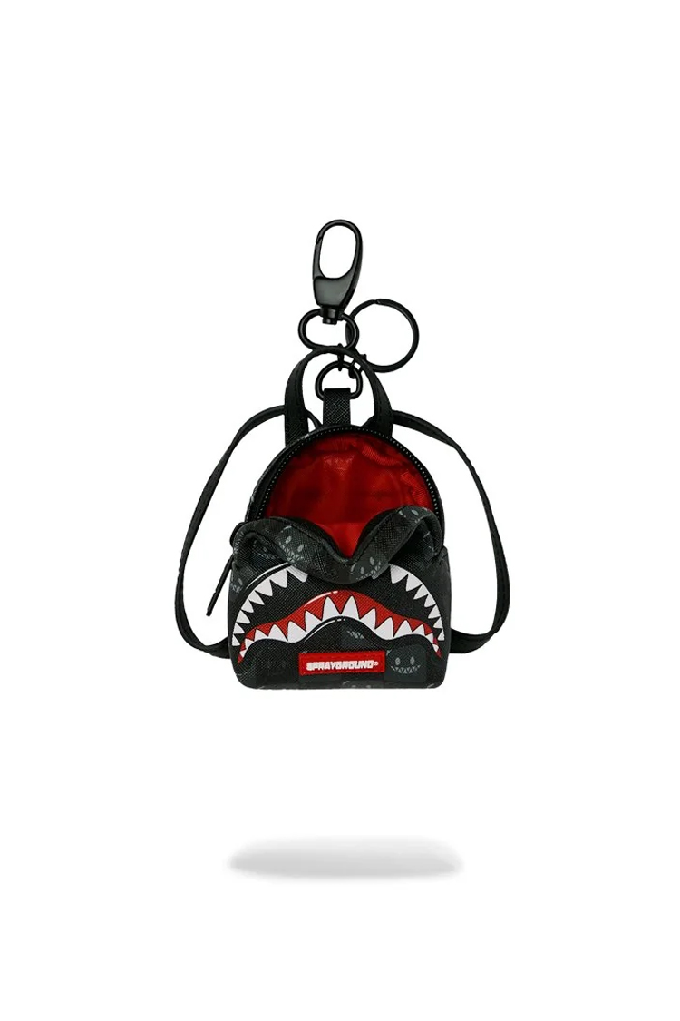 מחזיק מפתחות ספרייגראונד SPRAYGROUND שחור תיק גב פוליאסטר דגם Sharks in paris wtf bubble מלתעות כריש משבצות אבזם מטאלי