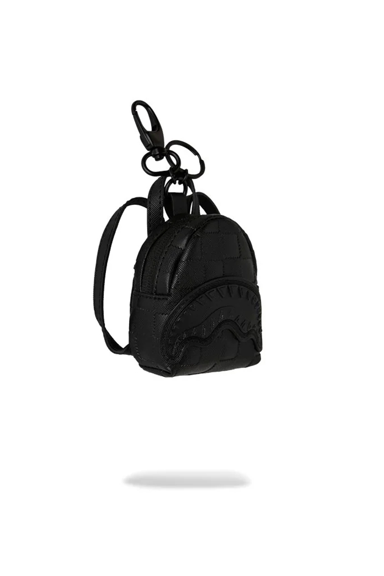 מחזיק מפתחות ספרייגראונד SPRAYGROUND שחור תיק גב פוליאסטר דגם Raised check משבצות תבליט מלתעות כריש אבזם מטאלי