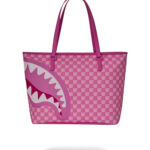 תיק נשיאה ספרייגראונד SPRAYGROUND ורוד פוליויניל דגם Pink New Check Faces סמיילי כריש