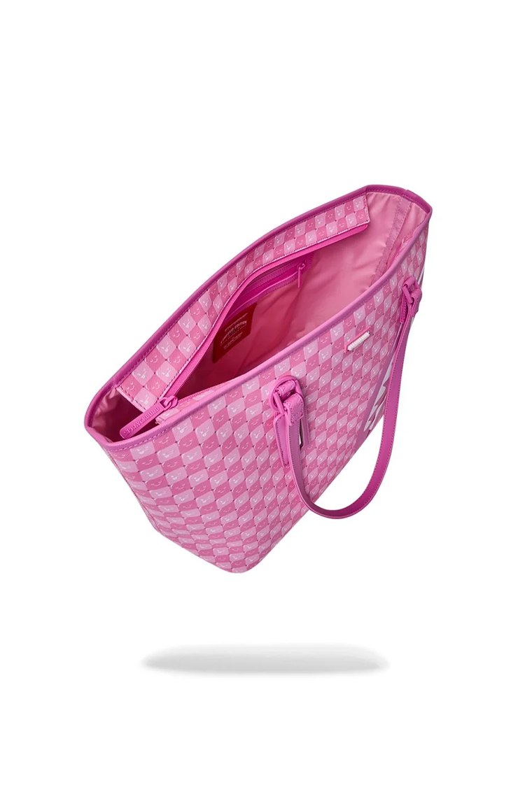 תיק נשיאה ספרייגראונד SPRAYGROUND ורוד פוליויניל דגם Pink New Check Faces סמיילי כריש