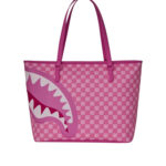 תיק נשיאה ספרייגראונד SPRAYGROUND ורוד פוליויניל דגם Pink New Check Faces סמיילי כריש