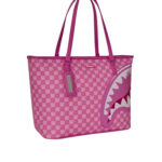 תיק נשיאה ספרייגראונד SPRAYGROUND ורוד פוליויניל דגם Pink New Check Faces סמיילי כריש