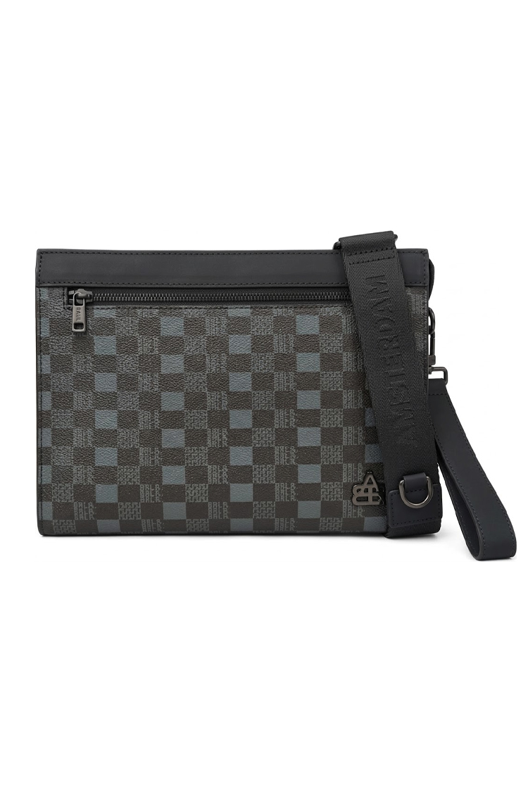 תיק צד באוור BALR שחור משובץ 100% עור דגם Crossbody Leather Bag רצועה וידית נשלפות מחיר מבצע