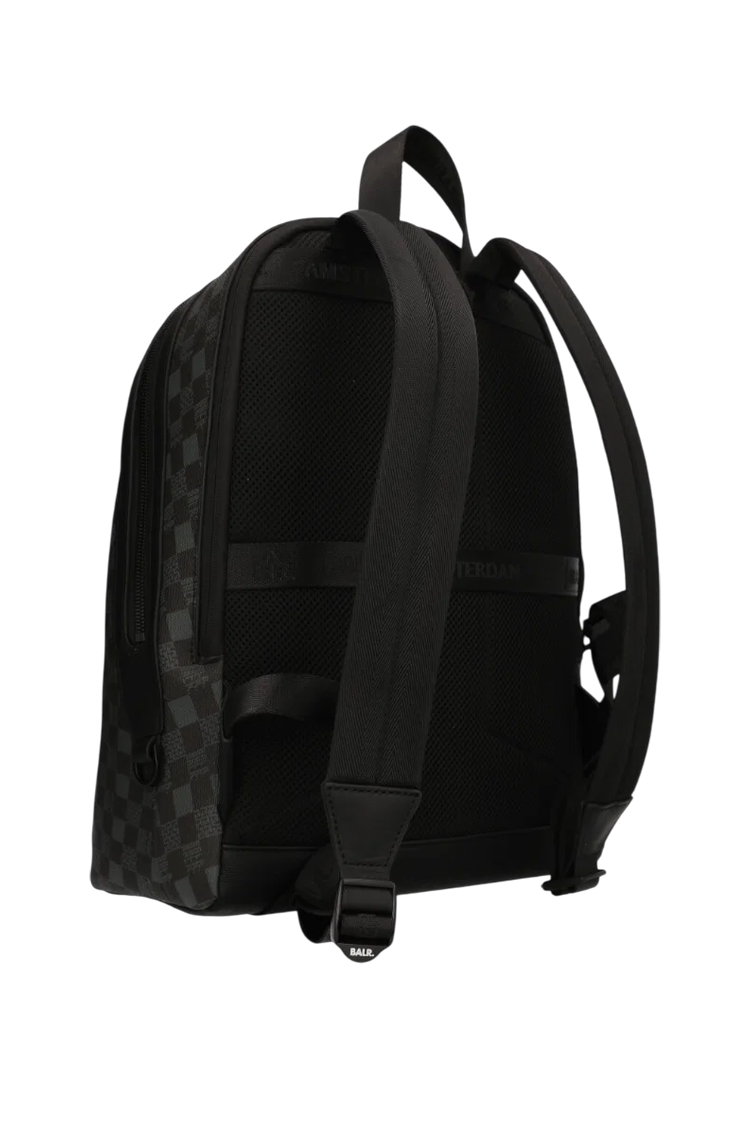 תיק גב באוור BALR שחור טקסטיל עור דגם Checkered Backpack משבצות לוגו תא למחשב