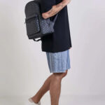 תיק גב באוור BALR שחור טקסטיל עור דגם Checkered Backpack משבצות לוגו תא למחשב