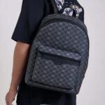 תיק גב באוור BALR שחור טקסטיל עור דגם Checkered Backpack משבצות לוגו תא למחשב