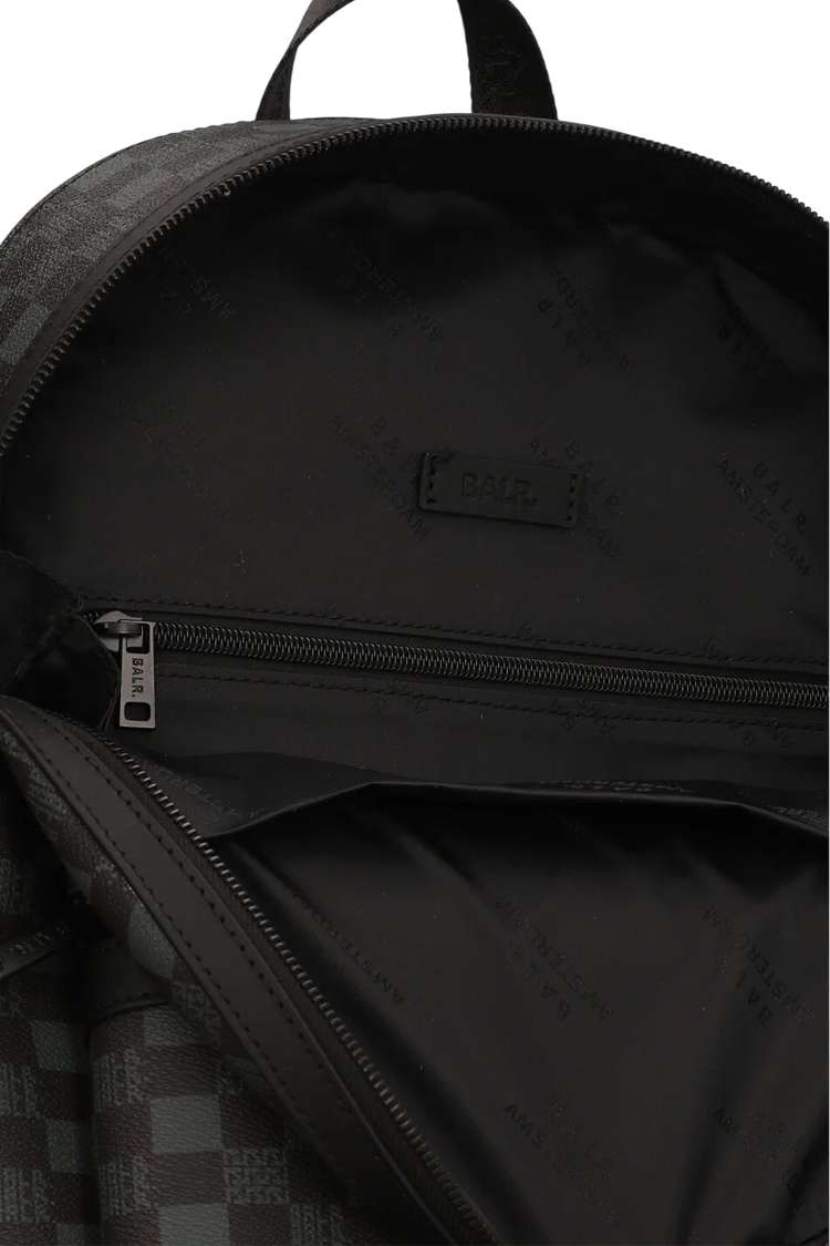 תיק גב באוור BALR שחור טקסטיל עור דגם Checkered Backpack משבצות לוגו תא למחשב