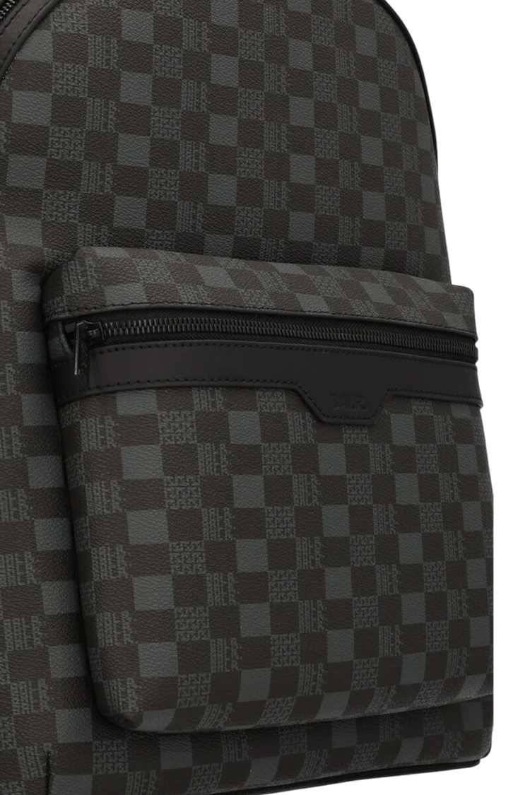 תיק גב באוור BALR שחור טקסטיל עור דגם Checkered Backpack משבצות לוגו תא למחשב