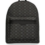 תיק גב באוור BALR שחור טקסטיל עור דגם Checkered Backpack משבצות לוגו תא למחשב