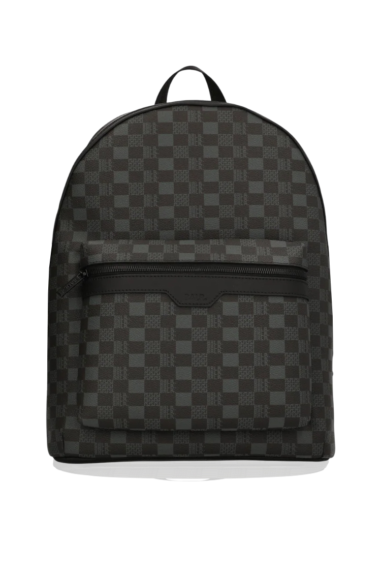 תיק גב באוור BALR שחור טקסטיל עור דגם Checkered Backpack משבצות לוגו תא למחשב