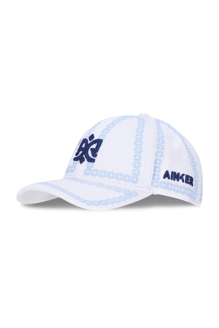 כובע בייסבול איינקר AINKER לבן/כחול 100% כותנה דגם 1180 רצועה מתכווננת לוגו קדמי ובצד