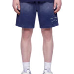 מכנס שורט איינקר AINKER כחול דהוי כותנה דגם Cotton wash 1108 שרוך משיכה לוגו מלפנים ומאחור