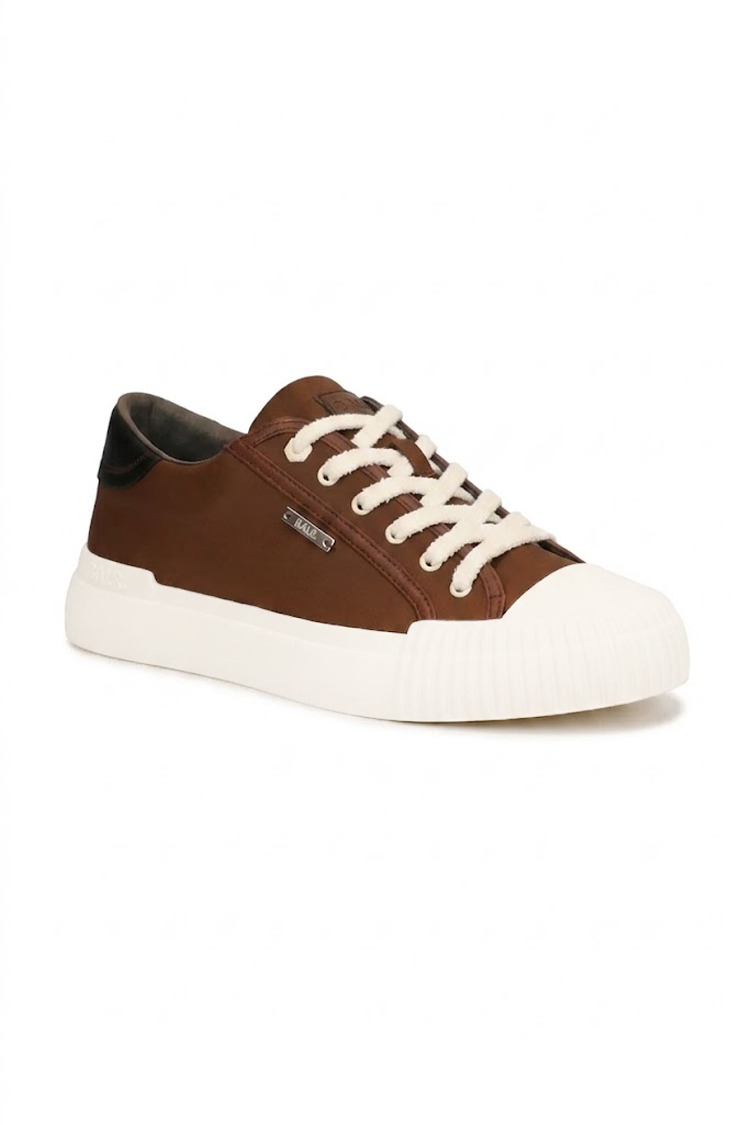 סניקרס באוור BALR חום טקסטיל זמש גזרת מיד דגם Fuzzy Lace עיצוב נקי סוליית גומי עבה