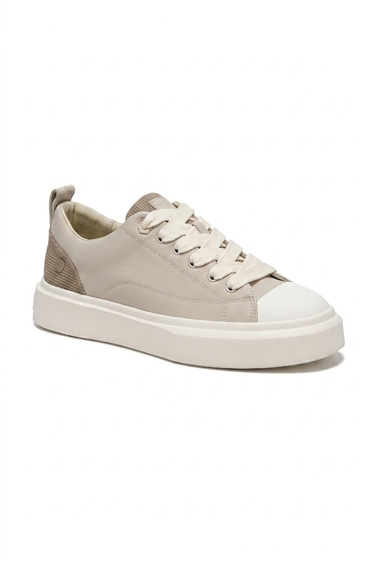 סניקרס באוור BALR בז' טקסטיל קורדורוי גזרת מיד דגם Corduroy Stitch בטנת עור תפרים קונטרסטיים