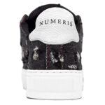 סניקרס נומריס NUMERIS ג’ינס שחור בד עור גזרת מיד דגם Pink denim שפשופי יד שרוכים וורודים סוליית גומי