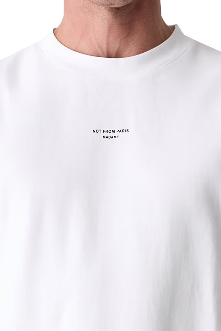 טי שירט דרול דה מונסייה Drôle de Monsieur לבן כותנה דגם Classic Slogan הדפס מינימליסטי בחזה