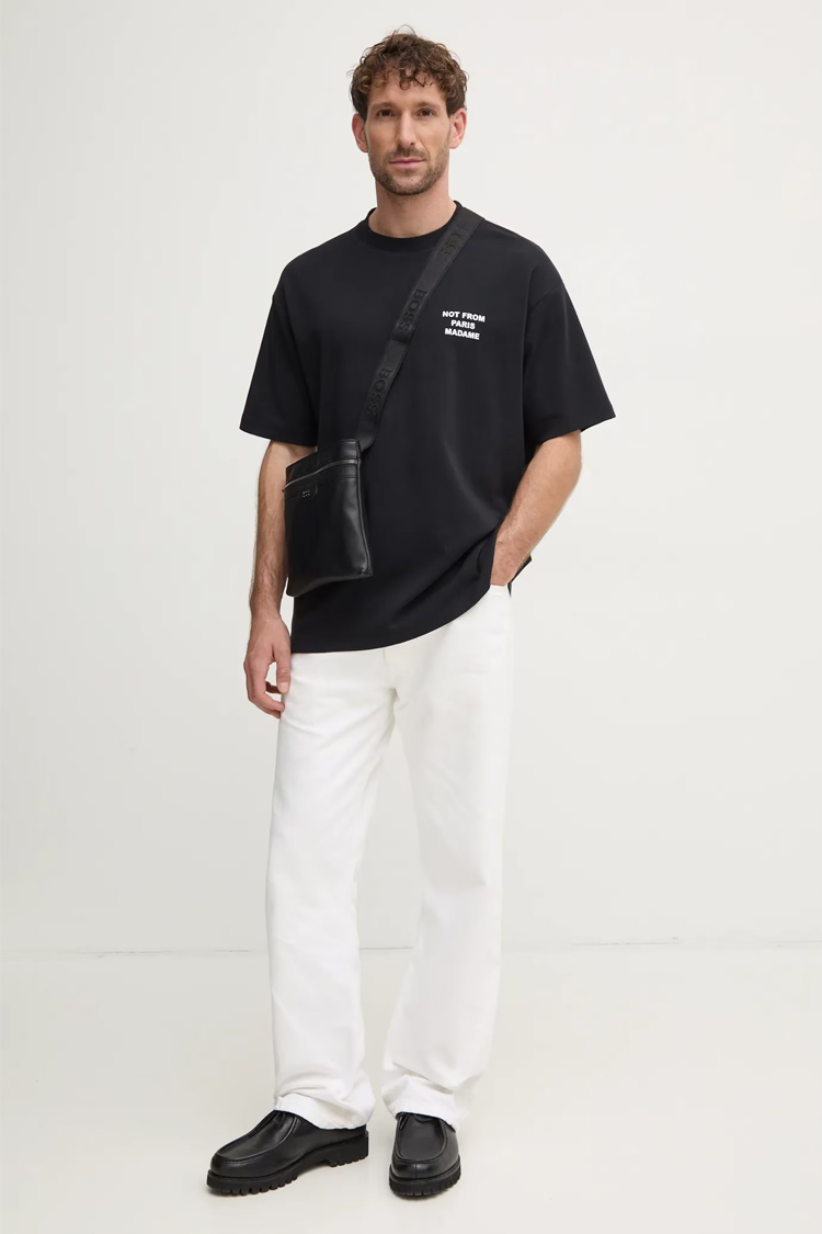 טי שירט דרול דה מונסייה Drôle de Monsieur שחור כותנה דגם The Slogan T-Shirt הדפס חזה וגב