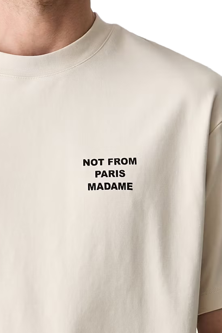 טי שירט דרול דה מונסייה Drôle de Monsieur קרם כותנה דגם The Slogan T-Shirt הדפס חזה וגב
