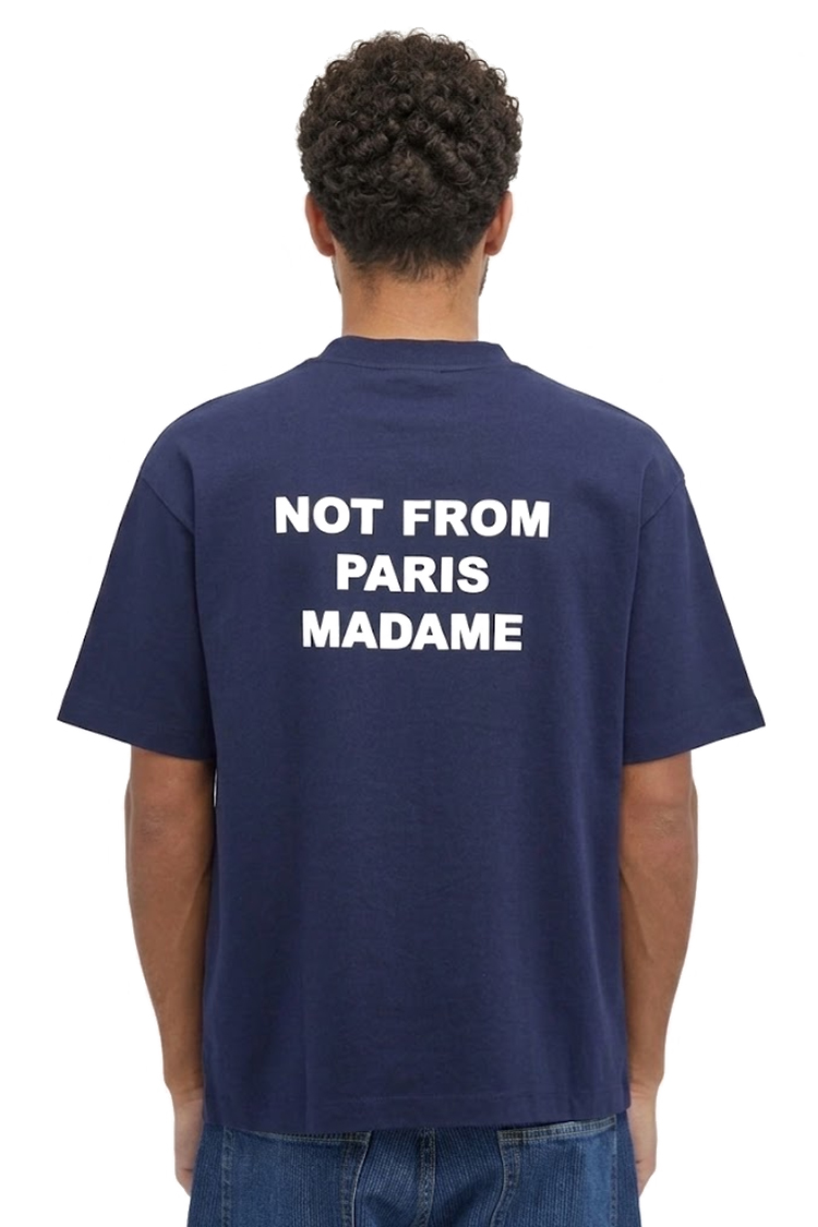 טי שירט דרול דה מונסייה Drôle de Monsieur כחול כהה כותנה דגם The Slogan T-Shirt הדפס חזה וגב