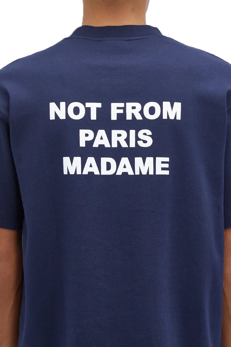 טי שירט דרול דה מונסייה Drôle de Monsieur כחול כהה כותנה דגם The Slogan T-Shirt הדפס חזה וגב