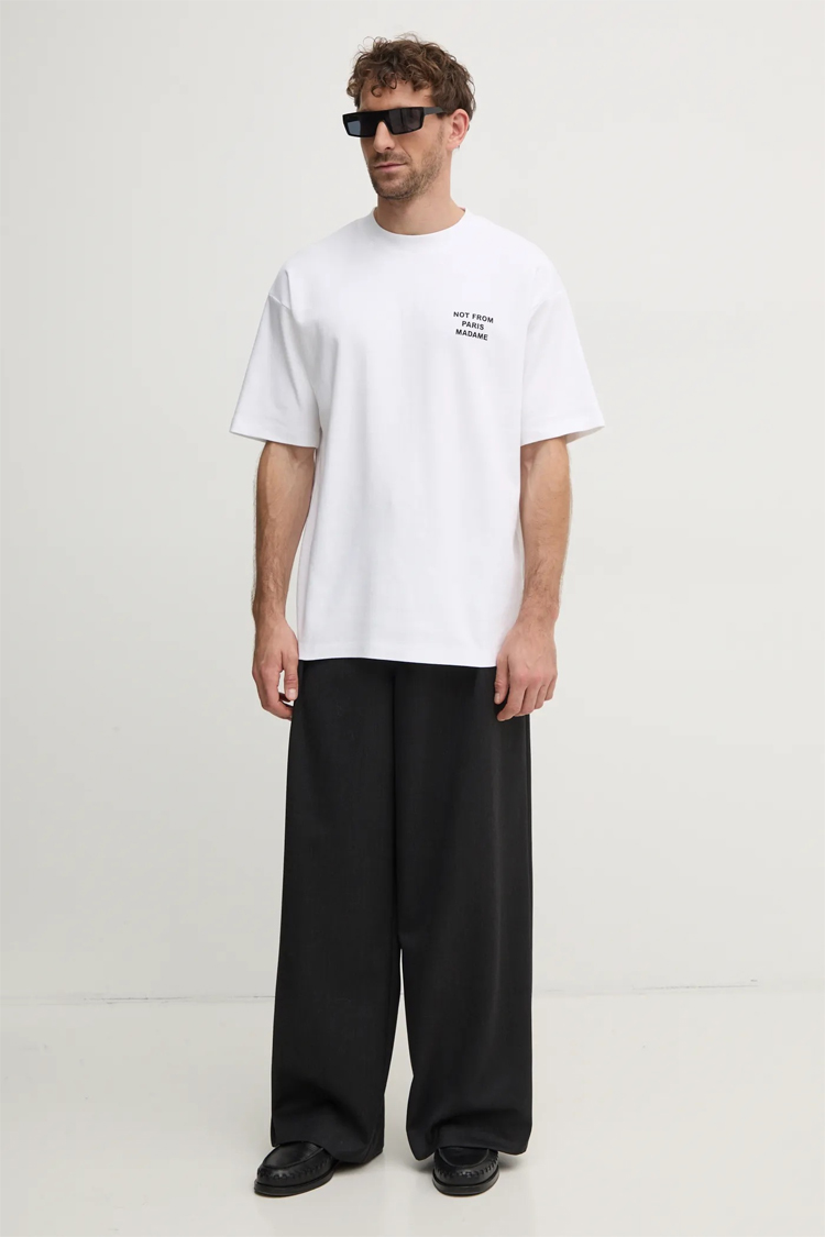 טי שירט דרול דה מונסייה Drôle de Monsieur לבן כותנה דגם The Slogan T-Shirt הדפס חזה וגב