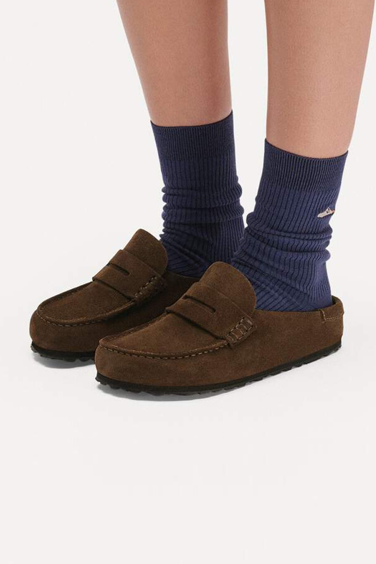 נעלי מוקסין בירקנשטוק BIRKENSTOCK נשים חום זמש Naples Wrapped מדרס שעם סוליית EVA