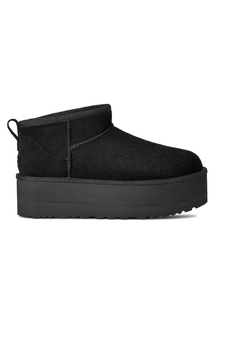 מגפון פלטפורמה אג UGG שחור זמש דגם Classic Ultra Mini Platform בטנת צמר סוליה 5 ס”מ